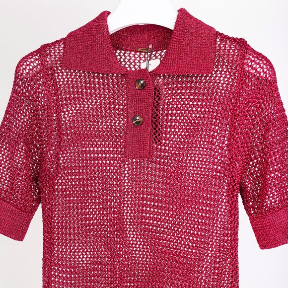 Dodo Bar Or Nma Fuchsia Short-Sleeve Crochet Polo Shirt - Picture 4 of 10